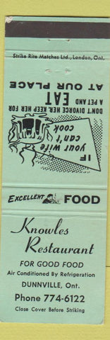 Matchbook Cover - Knowles Restaurant Dunnville ON green WEAR