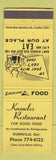 Matchbook Cover - Knowles Restaurant Dunnville ON yellow