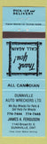 Matchbook Cover - Dunnville Auto Wreckers Dunnville ON blue