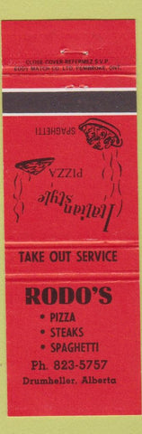Matchbook Cover - Rodo's Pizza Drumheller AB red