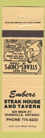 Matchbook Cover - Embers Steak House Dunnville ON peach