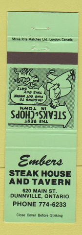 Matchbook Cover - Embers Steak House Dunnville ON green