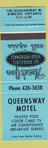 Matchbook Cover - Queensway Motel Simcoe ON