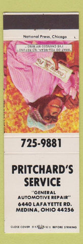 Matchbook Cover - Pritchard's Service Auto Repair Medina OH monkey