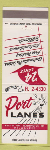 Matchbook Cover - Port Lanes Bowling Milwaukee WI billiards