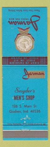 Matchbook Cover - Jarman Men's Shoes Snyder's Goshen IN WEAR