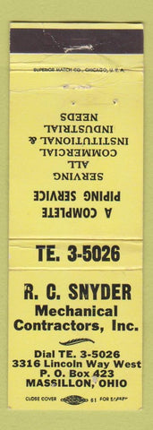 Matchbook Cover - RC Snyder Mechanical Contractors Massillon OH