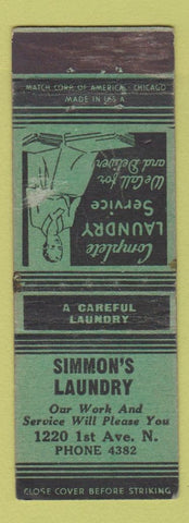 Matchbook Cover - Simmon's Laundry NO TOWN girlie WORN
