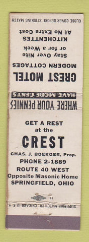 Matchbook Cover - Crest Cottages Springfield MO WORN
