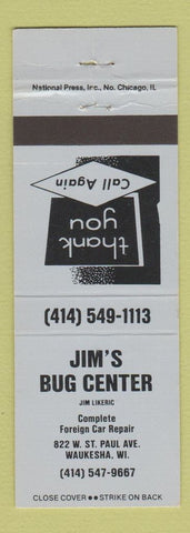 Matchbook Cover - Jim's Bug Center Waukesha WI