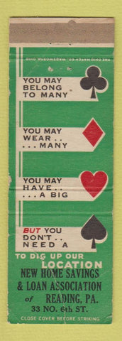 Matchbook Cover - New Home Savings Loan Reading PA WORN