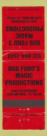 Matchbook Cover - Bob Ford's Magic Productions San Antonio TX Magician red