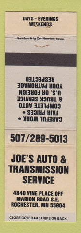 Matchbook Cover - Joe's Auto and Transmission Rochester MN