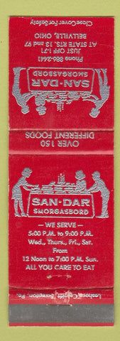 Matchbook Cover - San Dar Smorgasbord Bellville OH red