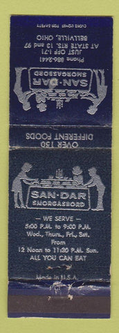 Matchbook Cover - San Dar Smorgasbord Bellville OH blue WEAR