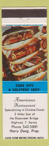 Matchbook Cover - Americana Restaurant Sarnia ON