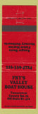 Matchbook Cover - Fry's Valley Boat House Tuscarawas County OH WEAR