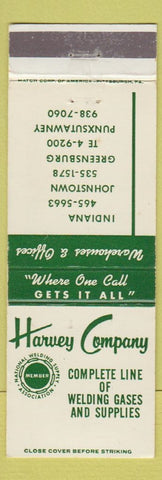 Matchbook Cover - Harvey Welding Gases Johnstown Greensburg Punxsutawney PA