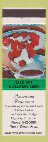 Matchbook Cover - Americana Restaurant Sarnia ON