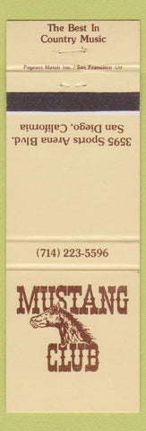 Matchbook Cover - Mustang Club San Diego CA Country Music