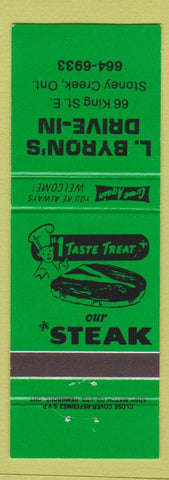 Matchbook Cover - L Byron's Drive In Stoney Creek ON green