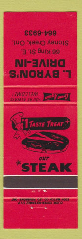 Matchbook Cover - L Byron's Drive In Stoney Creek ON red