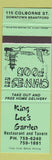 Matchbook Cover - King Lee's Garden Chinese Food Brantford ON green