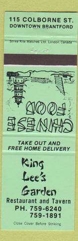Matchbook Cover - King Lee's Garden Chinese Food Brantford ON green