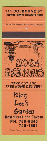 Matchbook Cover - King Lee's Garden Chinese Food Brantford ON orange