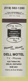 Matchbook Cover - Dell Motel Delhi ON grey