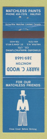 Matchbook Cover - Matchless Paints Halifax NS Harry Wood Moncton NB
