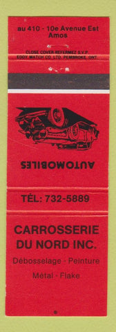 Matchbook Cover - Carrosserie Du Nord Amos QC auto body paint orange