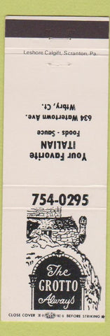 Matchbook Cover - The Grotto Italian Waterbury CT