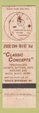 Matchbook Cover - Classic Concepts Personalized Advertising Space Weekend 1984
