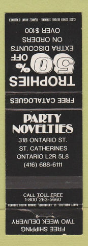 Matchbook Cover - Party Novelties ST Catherines ON trophies