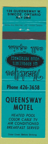 Matchbook Cover - Queensway Motel Simcoe ON teal