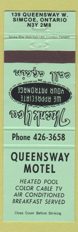 Matchbook Cover - Queensway Motel Simcoe ON green