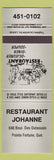 Matchbook Cover - Restaurant Johanne Pointe Fortune QC grey