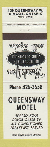 Matchbook Cover - Queensway Motel Simcoe ON white