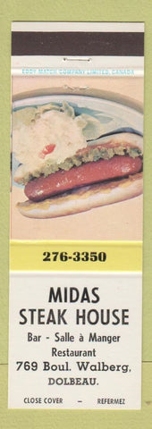 Matchbook Cover - Midas Steak House Dolbeau QC