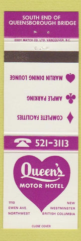 Matchbook Cover - Queen's Motor Hotel New Westminster BC