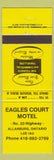 Matchbook Cover - Eagles Court Motel Allanburg ON yellow