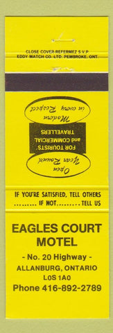 Matchbook Cover - Eagles Court Motel Allanburg ON yellow