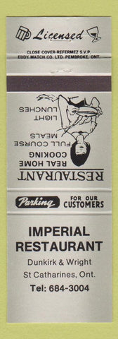 Matchbook Cover - Imperial Restaurant St Catharines ON grey
