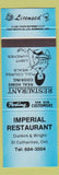 Matchbook Cover - Imperial Restaurant St Catharines ON blue