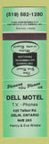 Matchbook Cover - Dell Motel Delhi ON green