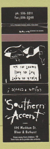 Matchbook Cover - Southern Accent Toronto ON Cajun Creole