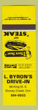 Matchbook Cover - L Byron's Drive In Stoney Creek ON yellow