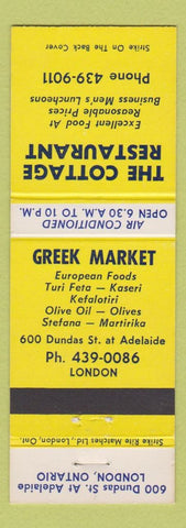 Matchbook Cover - Greek Market Cottage Restaurant London ON
