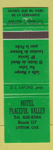 Matchbook Cover - Motel Peaceful Valley Lytton QC green